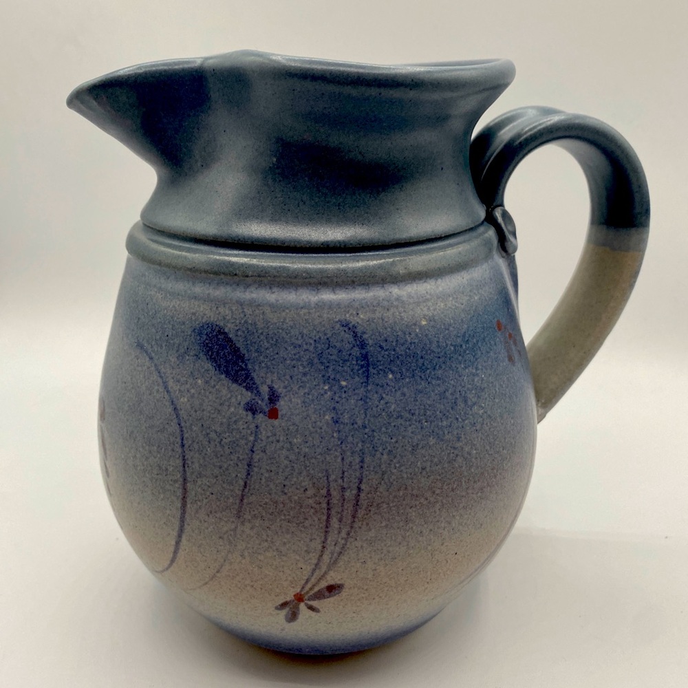 Westlin Jack Pottery Milk Juice Pitcher Blue Grey Purples  7.5” Gorgeous Perfect